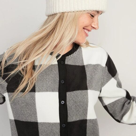 Old Navy Women's Black Pajamas Buffalo Check Fleece Romper Size Medium - Picture 4 of 7